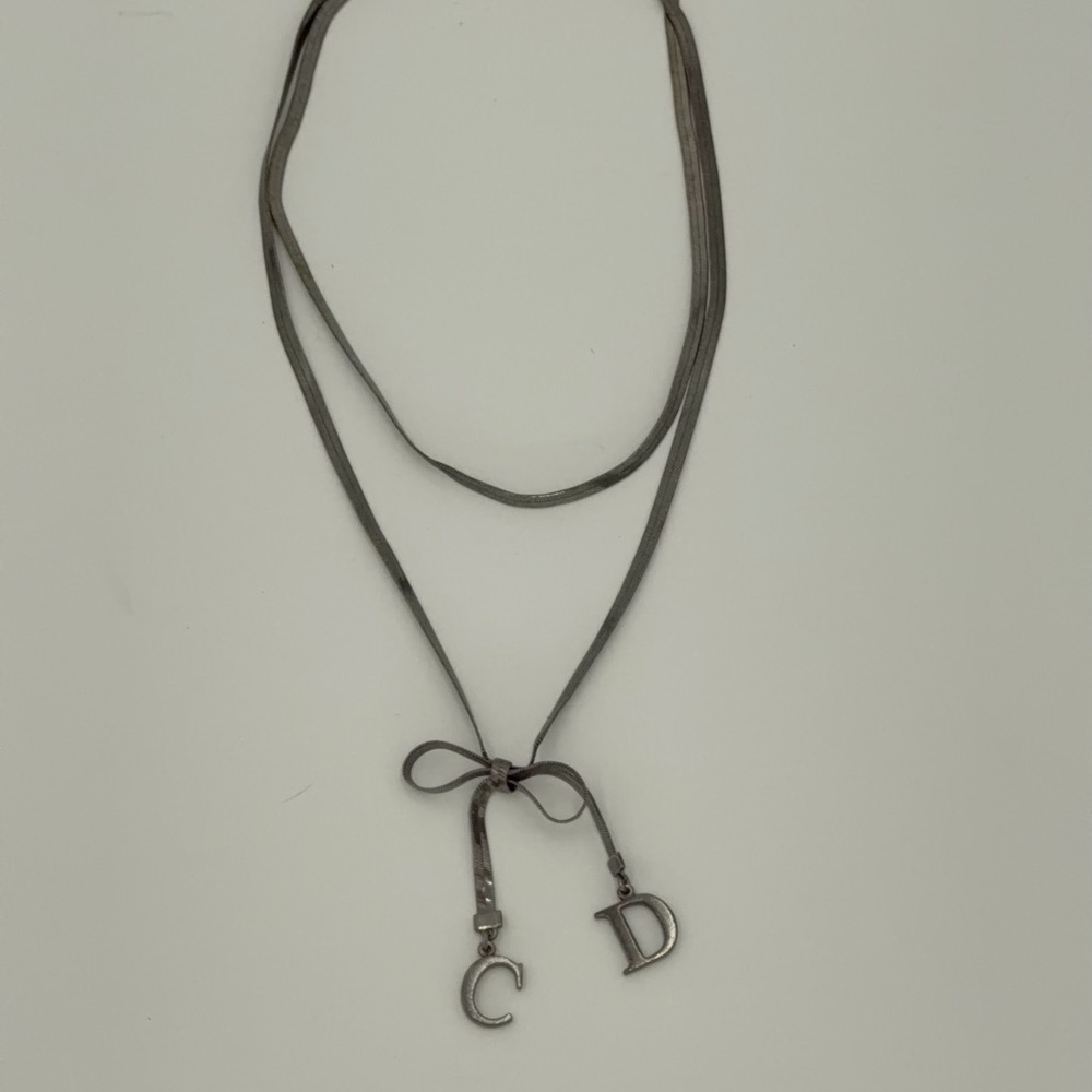 Dior Vintage Ribbon Double Strand  Necklace in Gunmetal w/Authentic DetectiveCOA